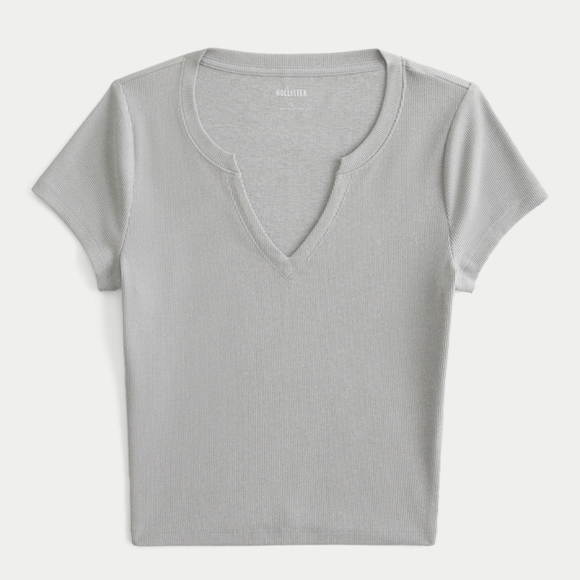 Hollister Ribbed Seamless Fabric Notch Neck Baby Tee - Picture 3 of 4